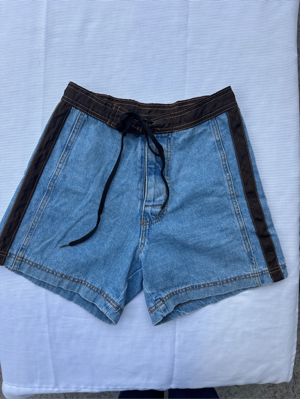 Anchor Blue Y2K Denim Shorts Brown Nylon Racing Stripe Skater Size 3